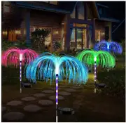 2Pcs Solar Jellyfish Lights RGB Fiber Optic Light Outdoor Ground Lamp Garden Decor