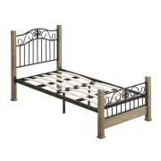 Cosmo King Single Size Bed Frame Wooden Pole Black Metal Frame - Maple