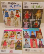 4 UNCUT Doll Patterns 18" American Girl Simplicity #1486, #8957, #9523 & #0635