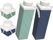 Collapsible Water Bottles 24.3oz, Foldable Portable Water Bottle, Lightweight Reusable Leakproof for Travel Camping Hiking Cycling Sports Outdoor School Office Gym, 2 Pack, Green+Dark Blue