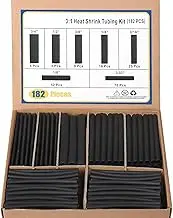182 PCS Wire Heat Shrink Tubing Kit - Adhesive Lined, 3:1 Ratio, Waterproof - Insulation Tube, Marine Grade, Industrial Electrical Tube Cable Wrap, Black