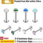 2PCS Opal Lip Studs Labret Ear Ring Surgical Steel Body Piercing Jewellery