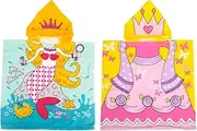 [2PCE] Summer Splash Kids Small Hooded Beach Towel, Soft & Absorbent, Machine Washable, Wrinkle Resistant, Prevents The Child From Catching A Cold, Kids Bath Towel After Bath, Beach Or Swim (120cm) (Princess & Mermaid Designs)