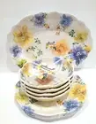 9pc Pansies Floral Blue Yellow Bumble Bee Melamine Dinner Plates Bowls Platter