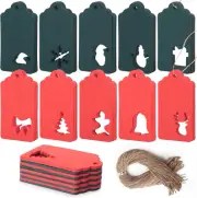 100PCS Christmas Paper Tags with String Gift Wrap Tags Hollow Out Paper Labels f