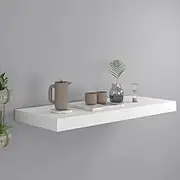 White Floating Wall Shelf: 60x23.5 cm for Bathroom, Kitchen Decor, Rustic Shelves, Wallshelves & Floating Ledge Storage for Home - Solid MDF Shelf