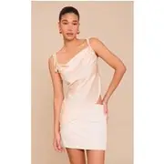 Champagne Satin Sheer Asymmetric Cami, Champagne