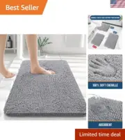 High Pile Chenille Bath Mat 30x20 - Quick Dry, Stain Resistant, Grey