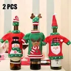 2PCS Christmas Wine Champagne Bottle Cover Dinner Table Decro Party with Hat