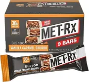MET-Rx Big 100 Colossal Protein Bars, Great as Healthy Meal Replacement, Snack, and Help Support Energy, Gluten Free, Vanilla Caramel Churro, 100 g, 9 Count