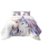 Purplish Unicorn Colt and Momma Coverlet