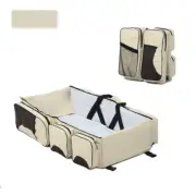 Beige-Brown Patchwork Multifunctional Foldable Baby Crib Mommy Bag | Large Capac