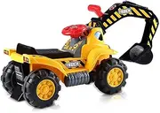 Kids Excavator Ride on Digger Bulldozer Loader Car w/Toy Stones & Safety Helmet