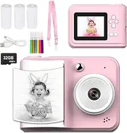 Kids Camera Instant Print, 2.4in Screen 1080p Photo Instant Camera, Digital Video Camera for Girls Boys with 32gb Sd Card, Kids Portable Toy with Mp3 Player, Funny Games and 3 Rolls Photo Paper Pink