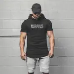 GYM MUSCLEGUYS 字母印花圖案連帽衫 T 恤鍛煉戶外時尚嘻哈服裝