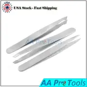3-Pack Fine Point Silver Precision Pointy Slant Straight Eyebrow Side Tweezers