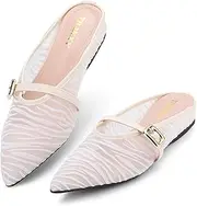 [Trakxy] Women's Pointed Toe Grid Embroidery Mule Tow Flats Shoes Inner Height Increase Comfortable Work Dress