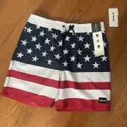 HURLEY Men’s American Flag Board Shorts Red White Blue SMALL NWT