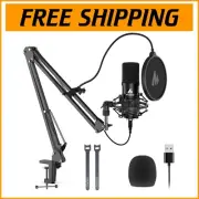 Professional 192kHz USB Microphone Kit with Adjustable Boom Arm for Podcasters