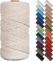 Natural Macrame Cord 3mm x 109Yards, Beige Macrame Rope, Cotton Cord for Wall