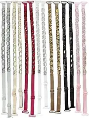 [PQIQP] Women's Replacement Bra Straps Rhinestone Invisible Elastic Adjustable Removable Shoulder Straps Tops Dress Decoration Multi Color 7Pairs /Pack, Silver