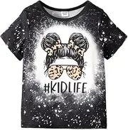[PATPAT] Kid Girl's Summer Outfit Cartoon Tie Dyed/Leopard Print Pullover Sweatshirt Girl Spring Clothes, Pink_Short Sleeve, 11-12 Years