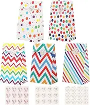 Hianjoo Paper Gift Bags, 25 Pieces Bottom Party Sweets Gift Kraft Bags Treat Bags with 48 Label Stickers for Lunch & Snacks