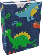 Dankeler Kids Photo Album, 100 Pockets 10x15 Small Picture Album Book, Slip-in Linen Cover Photo Book for Boys, Girls, Family(Dino)