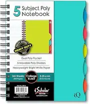 iScholar 5 Subject Poly Cover Double Wire Notebook, 8.35 x 6 Inches, Cover Color May Vary (58615) 160 Sheets, Assorted
