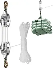 Rope Hoist Pulley System - 4-Wheel Alloy Steel Patio Canopy Pulley System,Save Effort 65-Foot Rope Canopy Hoist Pulley System 8:1 Lifting Power