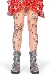 [Wild Rose] Ladies Grey Birds Tattoo Mesh Leggings New for 2021, Tan