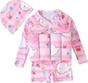 [Blogiiup] Floating Swimsuit for Toddler With Removable Buoyancy - Zip Up One Piece Swimwear Half-Sleeve With Floatation and Swim Cap