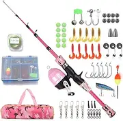 Kids Fishing Rod and Reel Combo Full Kit 1.2m/1.5m Telescopic Casting Rod Pole with Spincast Reel and Hooks Lures Swivels Carry Bag
