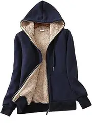 [Flygo] Women's Zip Up Hoodie Winter Sweatshirt Fleece Sherpa Lined Warm Jacket