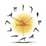 Surya Namaskar Sequence Yoga Pose Silhouette Wall Clock Non Ticking Sun