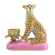 Singa Brass & Ceramic Porcelain Leopard Candle Holder