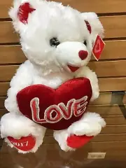 2017 VALENTINE TEDDY BEAR WHITE PLUSH HEART PILLOW SAYS "LOVE" 18 IN DAN DEE NEW