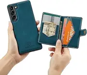 [GoshukunTech] for Samsung Galaxy S24 5G Case,for Galaxy S24 5G Back Case[ Detachable Card Slots ] PU Leather Magnetic Back Shell Cover Case for Samsung Galaxy S24 5G-Blue-Green