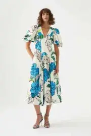 Aje Dress Size AU 6 / US 0 Cool Camellia Pedestal Corset Midi Floral (RRP $625)