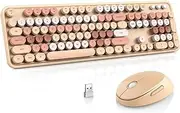Youker Wireless Keyboard and Mouse Combo USB Wireless Retro Keyboard with Round Keycaps 2.4GHz Dropout-Free Connection Keyboard and Mice for Mac Windows 7/8/10/11 Laptop Desktop