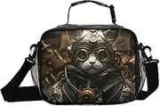 Futuristic Cat Goggles Insulated Lunch Box for Women Men - Ideal for Work, Picnics - Includes Adjustable Shoulder Strap