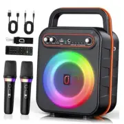 Karaoke Machine with 2 Wireless Microphones, Portable Bluetooth Speaker for