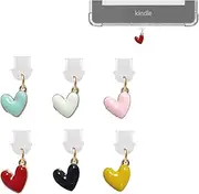 Heart Shape Dust Plug Charm Compatible with Kindle Paperwhite 2021 Released,Type C/USB C Dust Plug,Set of 6, Type C/USB C, Alloy Enamel