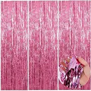 Pink Foil Fringe Curtain Backdrop,Granmagazz 5 Pcs Shiny Pink Metallic Tinsel Foil Fringe Curtains Photo Booth Backdrop for Birthday Wedding Holiday Celebration Bachelorette Party Decorations