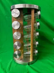 20 Jar Acacia Wood Spice Rack SPICES NOT INCLUDED Rotating Tower Organiz NIB
