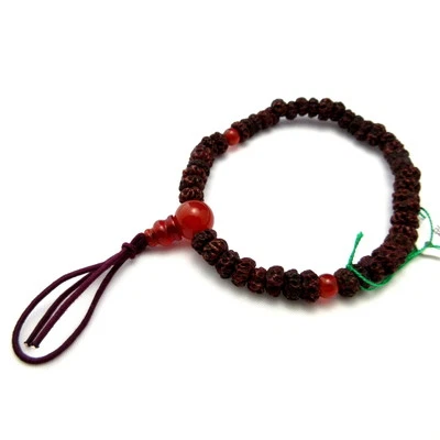 Bodhi Seed Wood & Red Agate Japanese Juzu Bracelet Rosary Prayer beads Kyoto