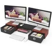 Dual Monitor Stand Riser with Two Drawers, Extra Large Storage Monitor Stand ...