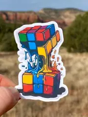 2" Retro Melting 80s style cube game, Sticker, Colorful, game, 1980s, birthday,