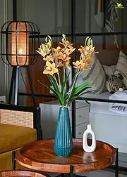 Blooming Floret Attractive Artificial Cymbidium Orchid Stick 58.4cm for Home Decor/Office Decor/Party Decor/Gifting | 20 Flower Heads in Orange Color | Ornamental Flower Stick | Durable
