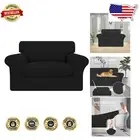 Durable Two-Piece Stretch Sofa Cover with Elastic Straps - Black Jacquard Design